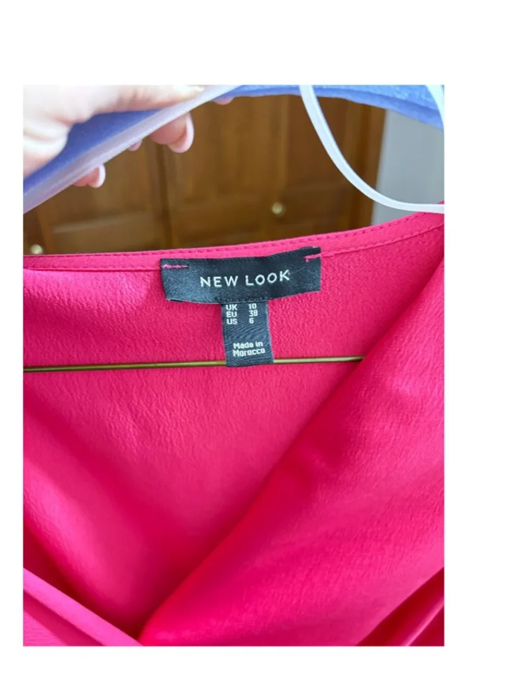 New Look Satin Wrap Dress Hot Pink Ruffle Hem Long Sleeve Size 6
